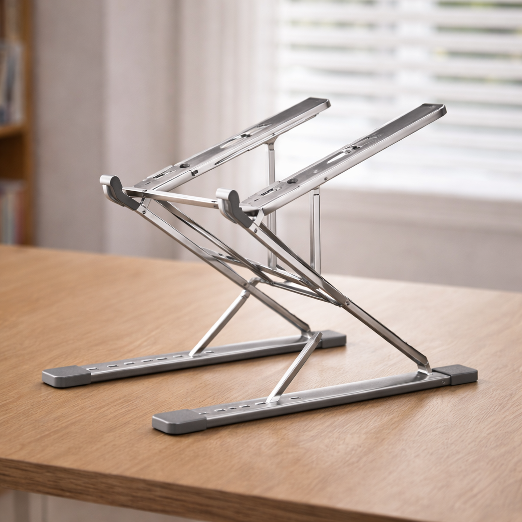 Close-up of non-slip silicone pads on aluminum laptop stand