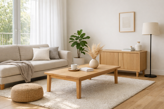 Minimalist living room showing essential furniture and simple decor