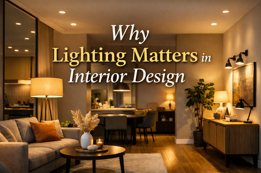 Modern living room with layered lighting, including ceiling, floor, and accent lights, creating a warm and cozy interior design ambiance