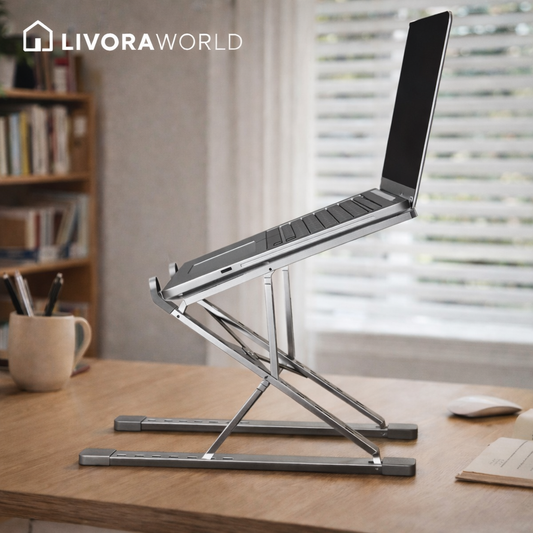 Front view of adjustable collapsible aluminum laptop stand