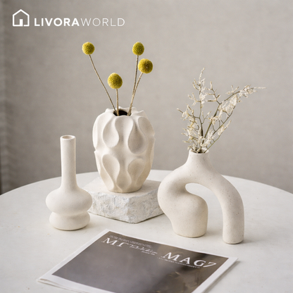 Boho ceramic vase set of 3 minimal striped decorative vases