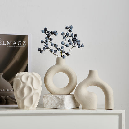 Boho ceramic vases used as shelf decoration