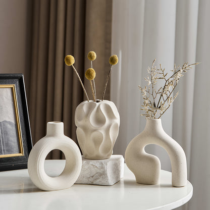 Boho ceramic vase set displayed on table decor