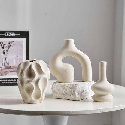 Neutral tone ceramic vase set for boho interior decor