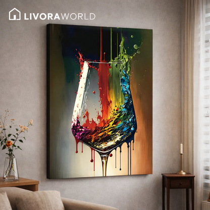 Color Splash Wine Glass Canvas framed wall art front view