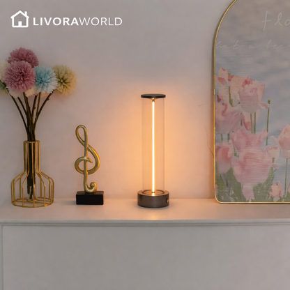 Minimalist cordless bedside lamp with touch dimmable light