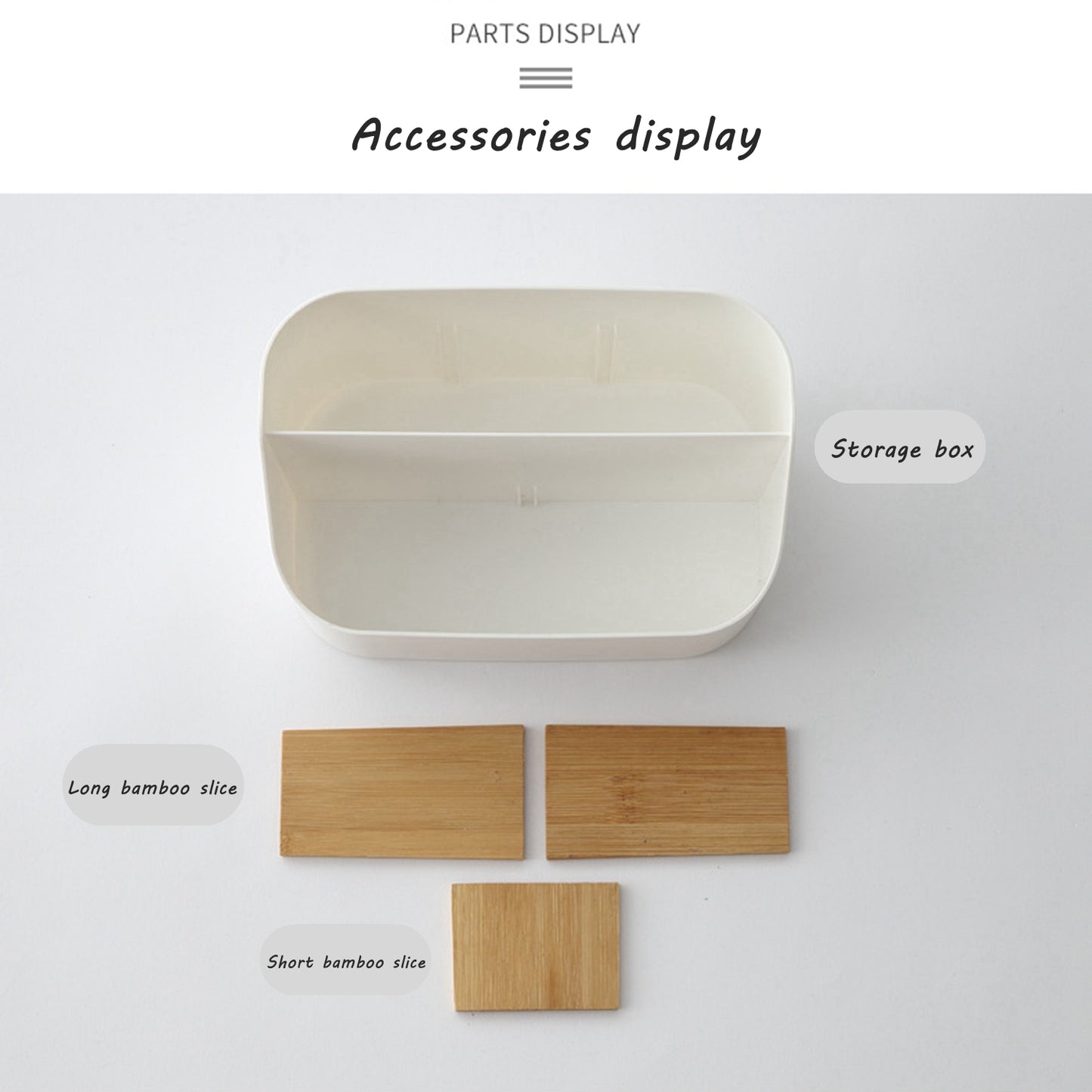 Top view of white desktop storage holder with sorted items
