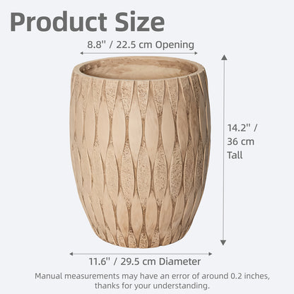 Fade-resistant camel color planter with textured finish close-up