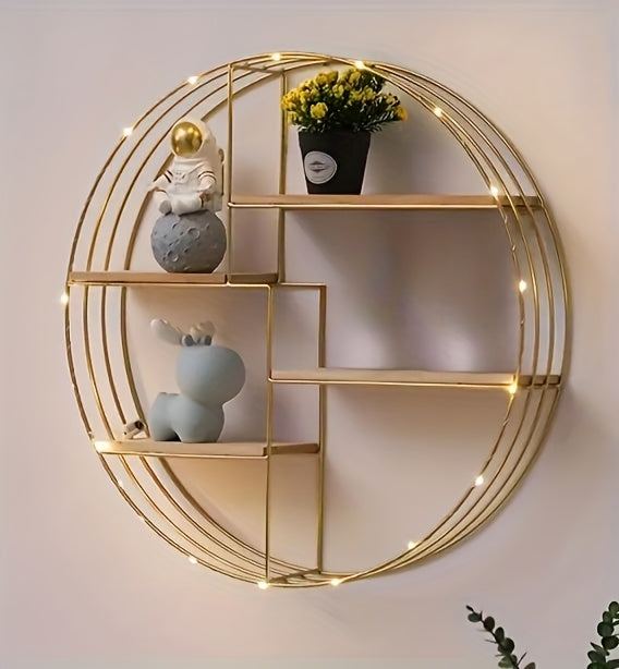 Heavy-duty iron frame of round floating shelf close-up