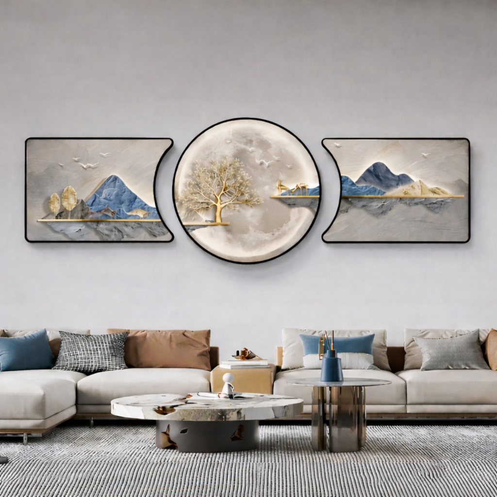 Detailed view of high-definition canvas print showing modern abstract landscape textures.