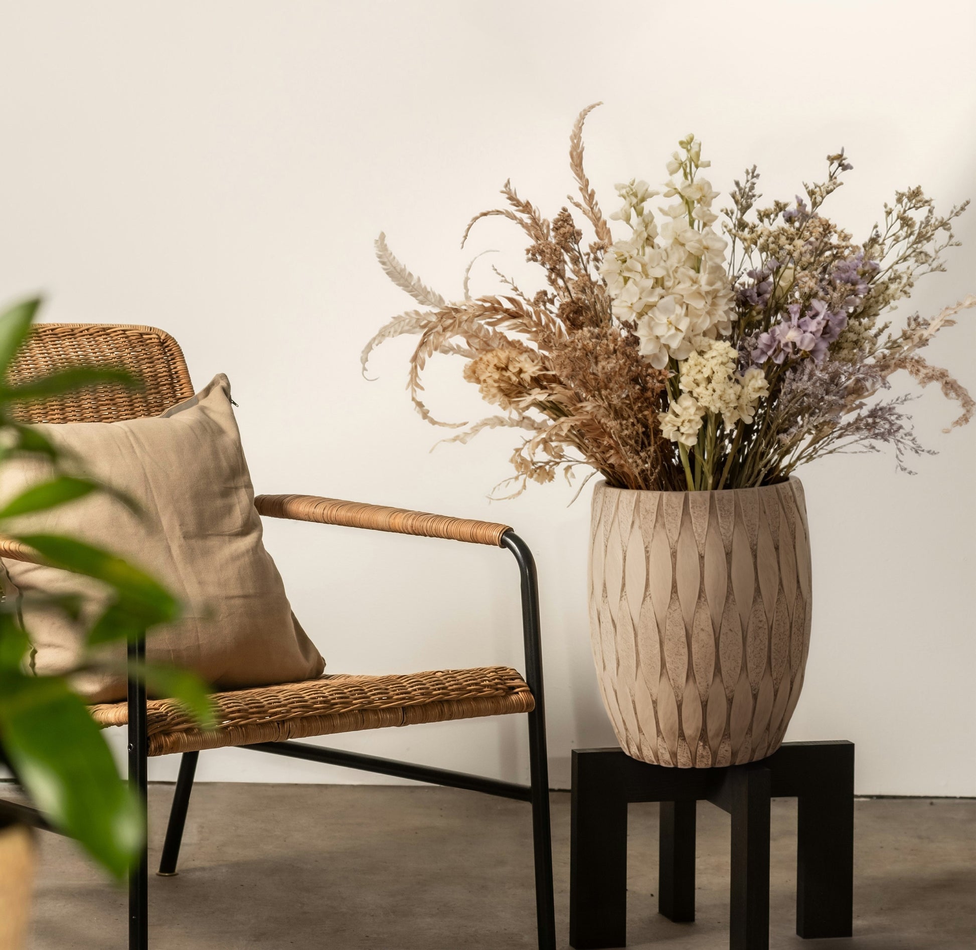 Minimalist indoor planter styled in a modern living room