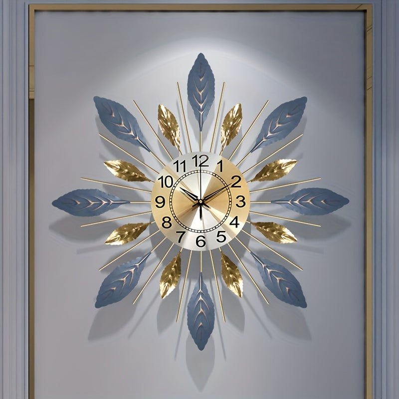Close-up of large metal wall clock dial and hands, non-ticking