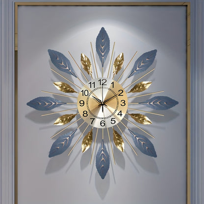 Close-up of large metal wall clock dial and hands, non-ticking