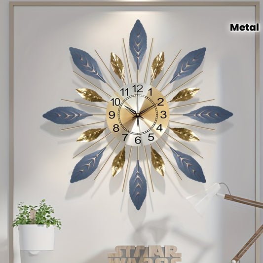 Side angle of irregular leaf-shaped metal wall clock showing depth
