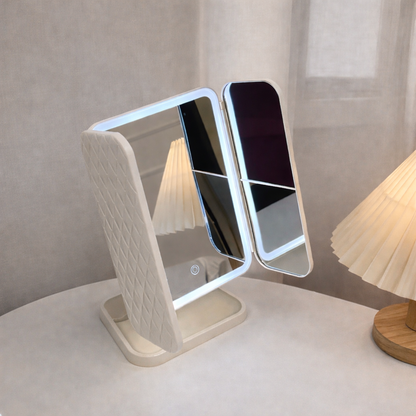Side angle view of LED makeup mirror showing even lighting distribution