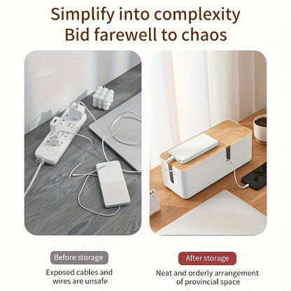 Power Strip Organizer Box saving space in a small home office setup