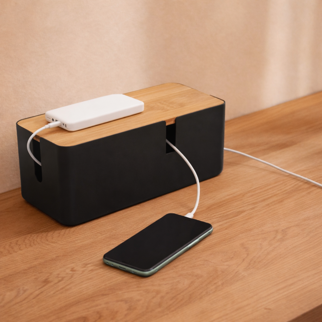 Stylish and modern Power Strip Organizer Box enhancing workspace aesthetics