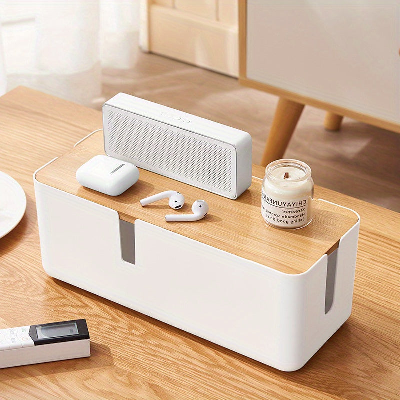 Top view showing cable routing and plug panel of the organizer box