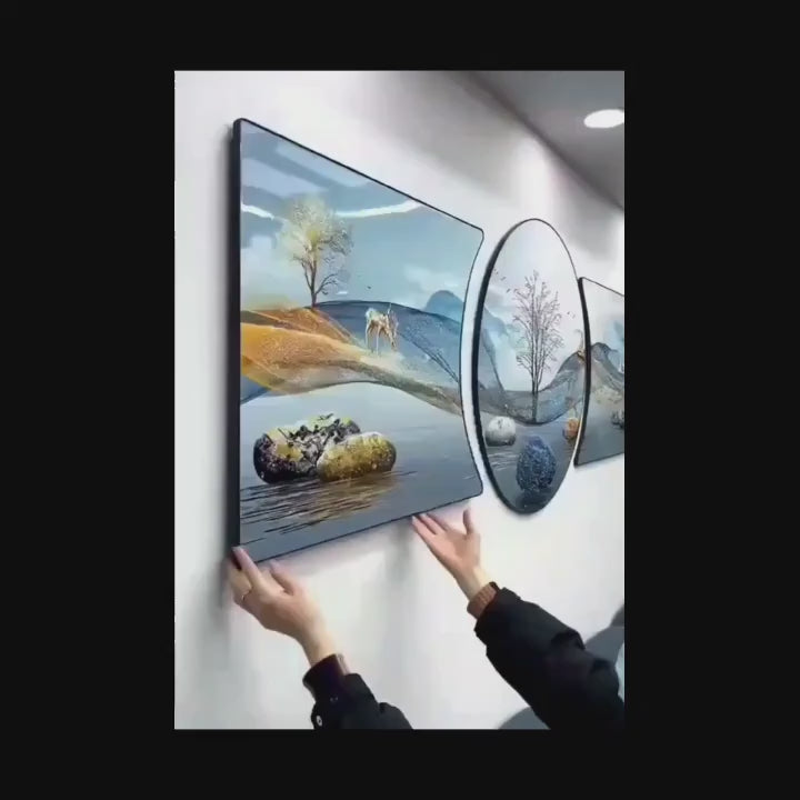 high-definition printed abstract landscape canvas showing detailed textures and gold accents.