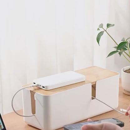 showing cable routing and plug panel of the organizer box