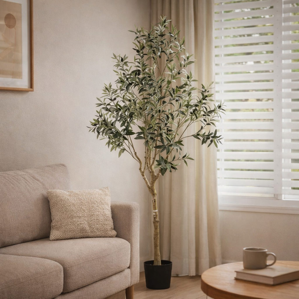 Realistic indoor olive tree statement decor piece