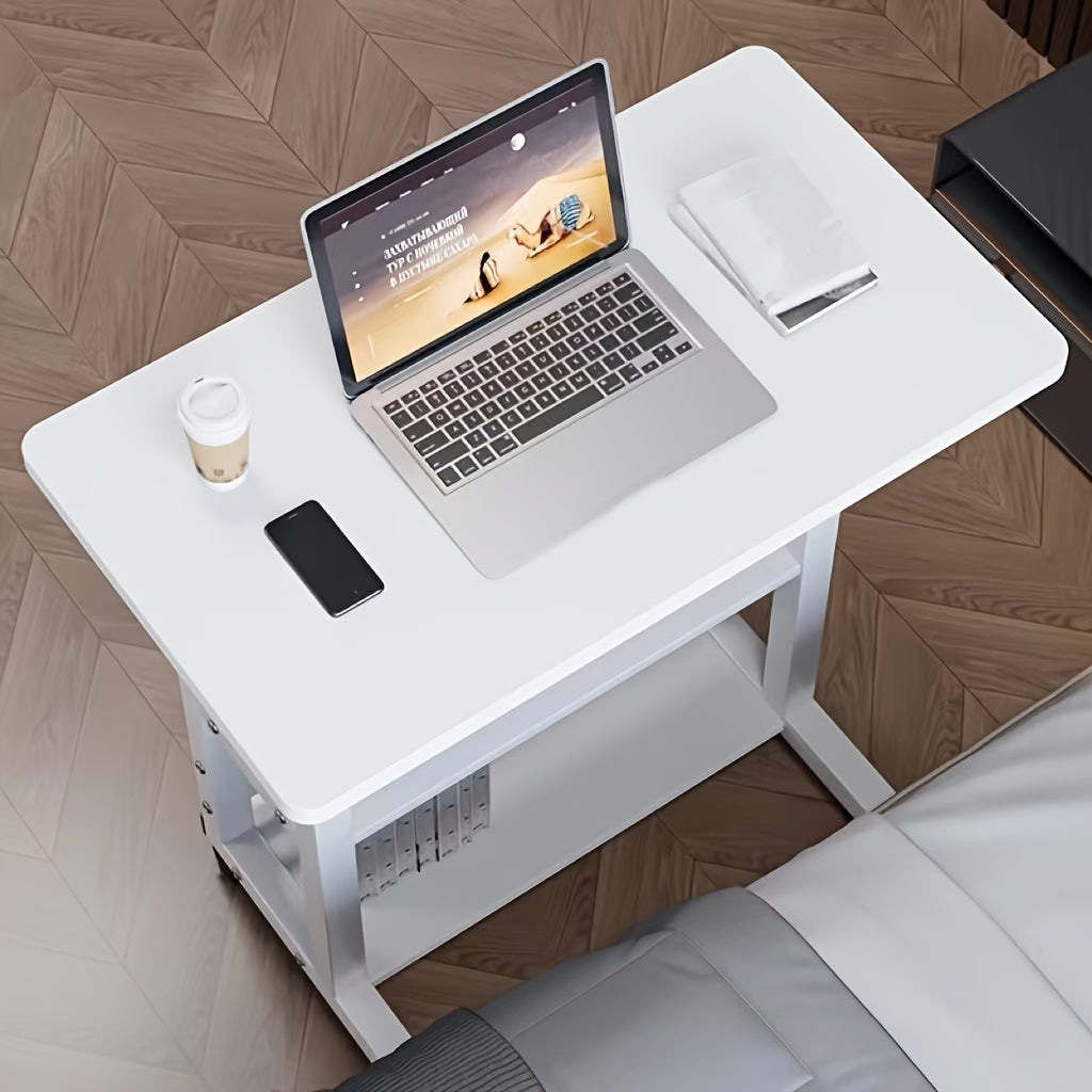 Rolling laptop desk with smooth wheels for easy movement around the house