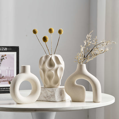 Minimal striped ceramic vases for modern home decor