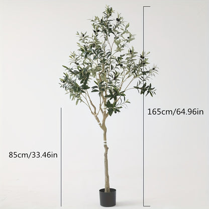 Tall artificial olive tree styled in a neutral modern home