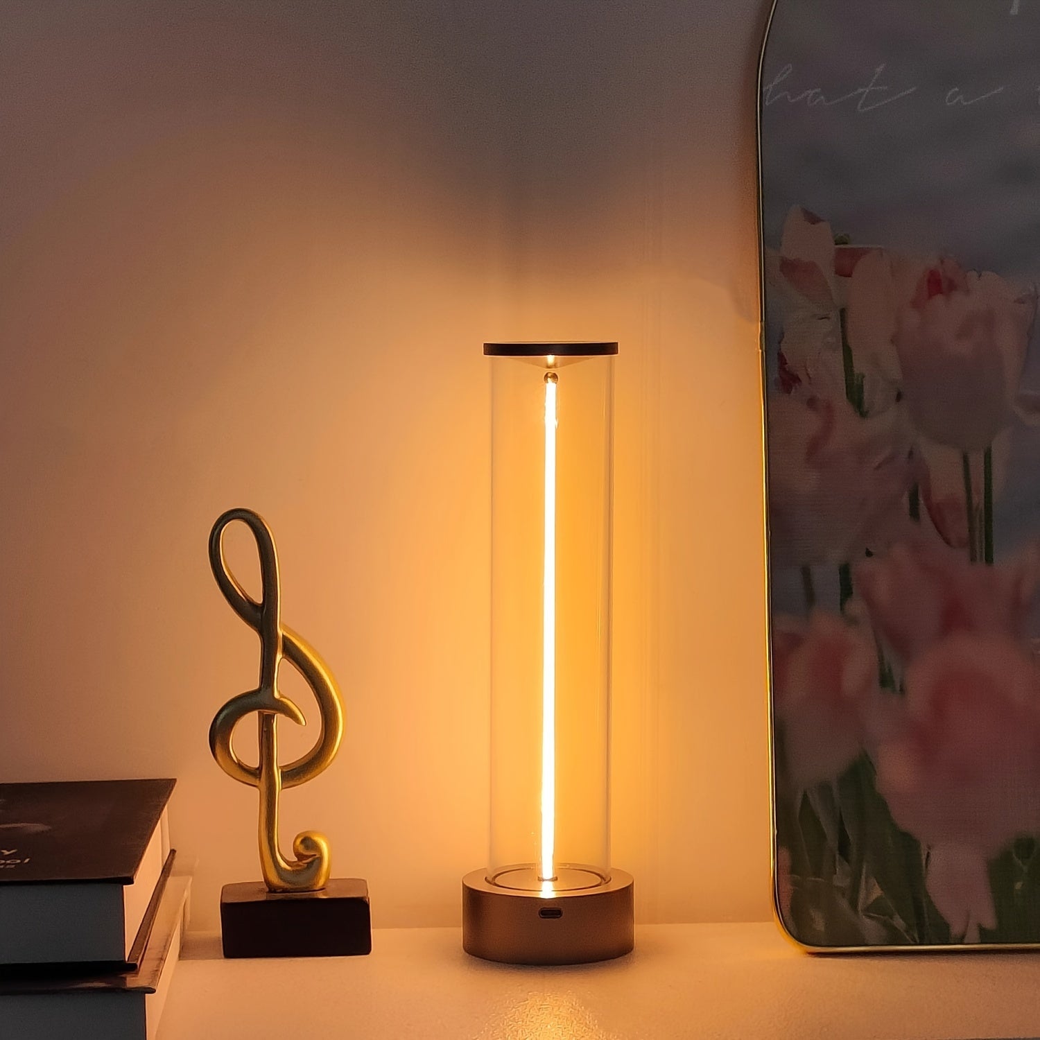 Touch dimmable lamp on nightstand for cozy lighting