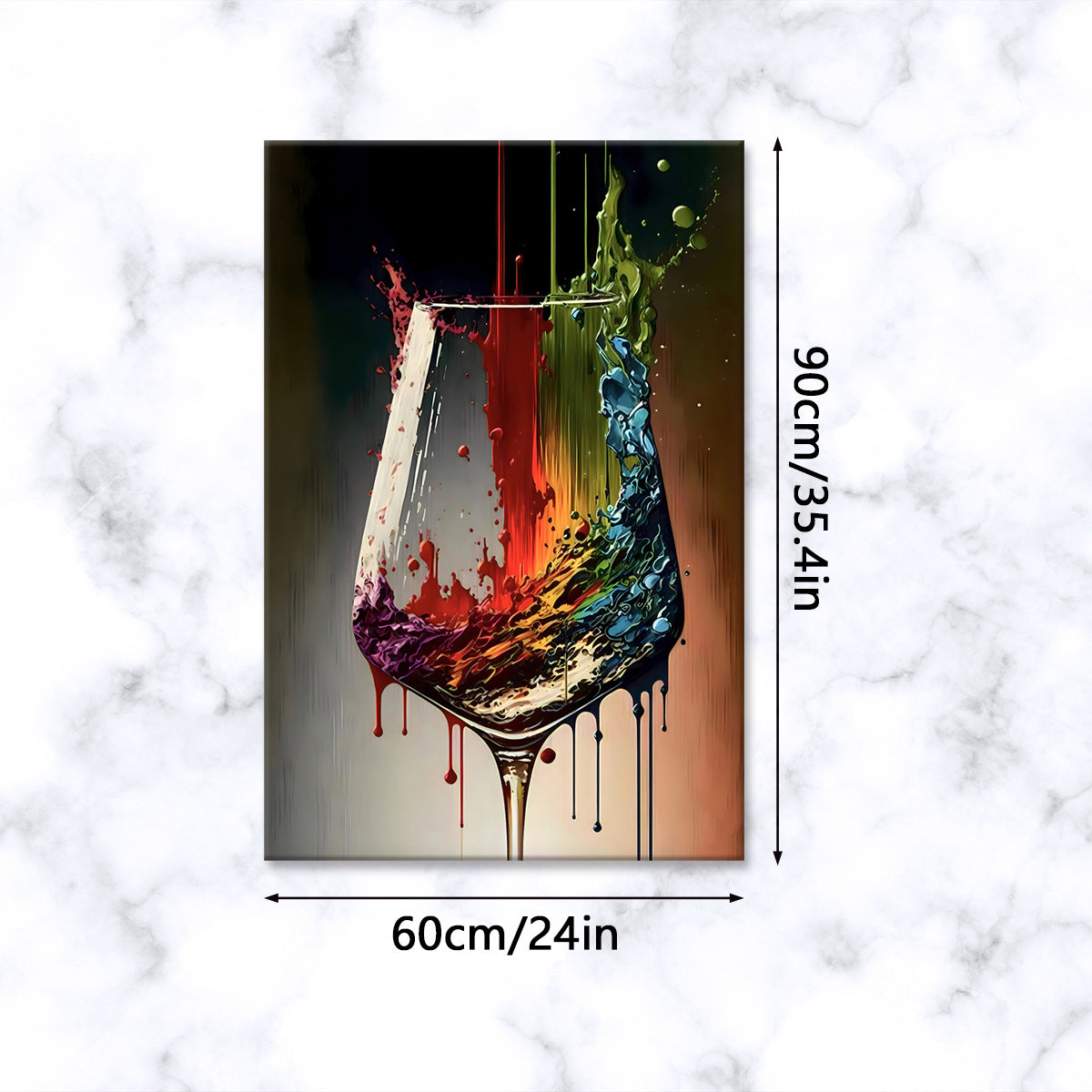 Vertical shot of vibrant wine glass canvas artwork