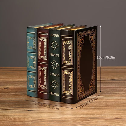 Decorative vintage wooden fake book square storage box with flip-top lid, stylish addition to home office decor