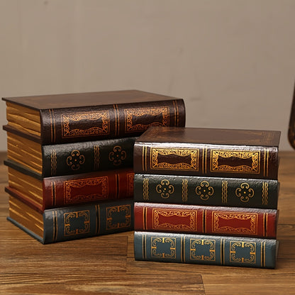 Side view of vintage wooden fake book square storage box, elegant wood multi-decorative cover for desk organization