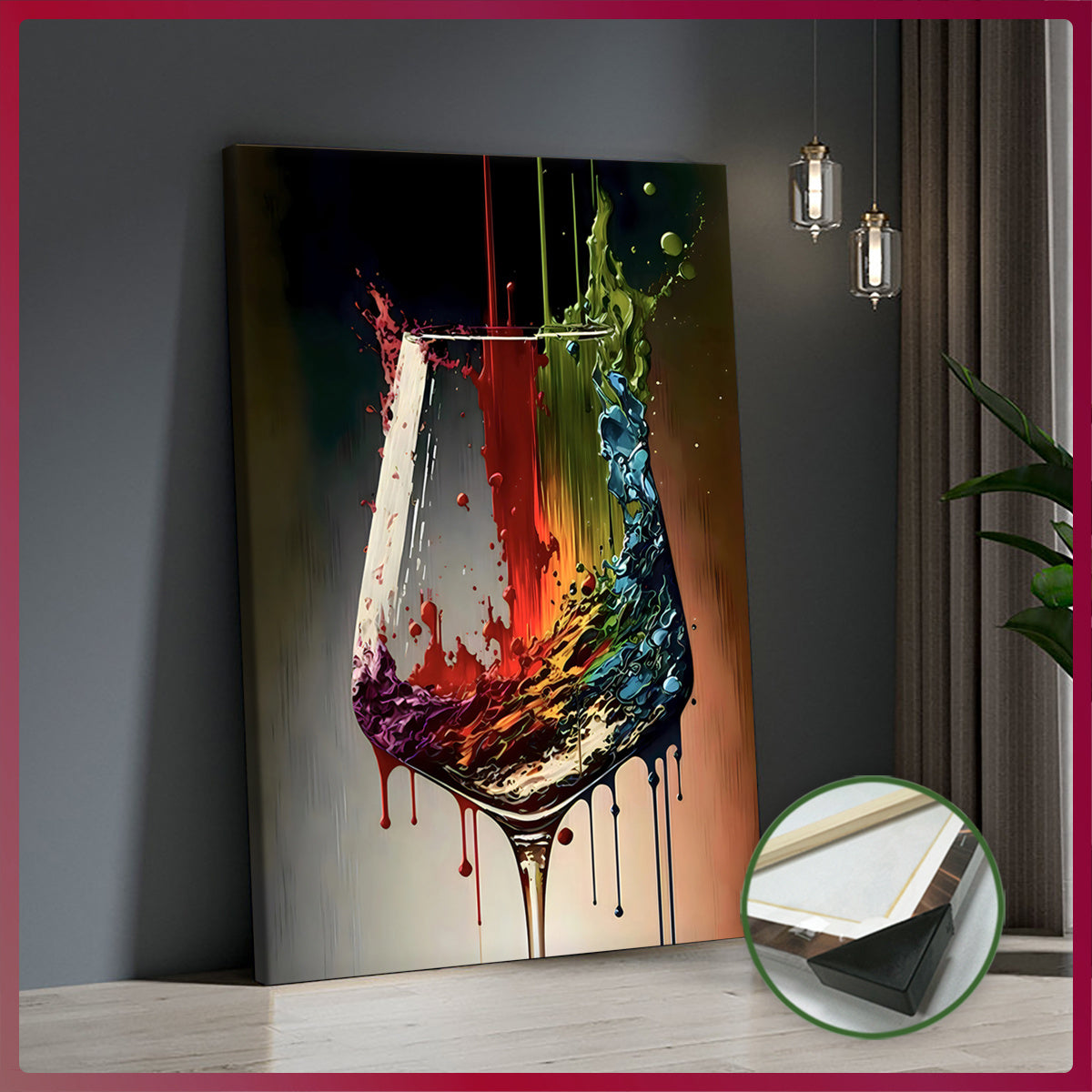 Detail shot of color splash wine glass canvas art