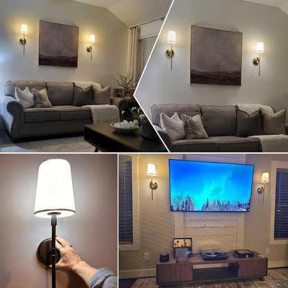 Apartment wall decorated with cordless LED wall lights