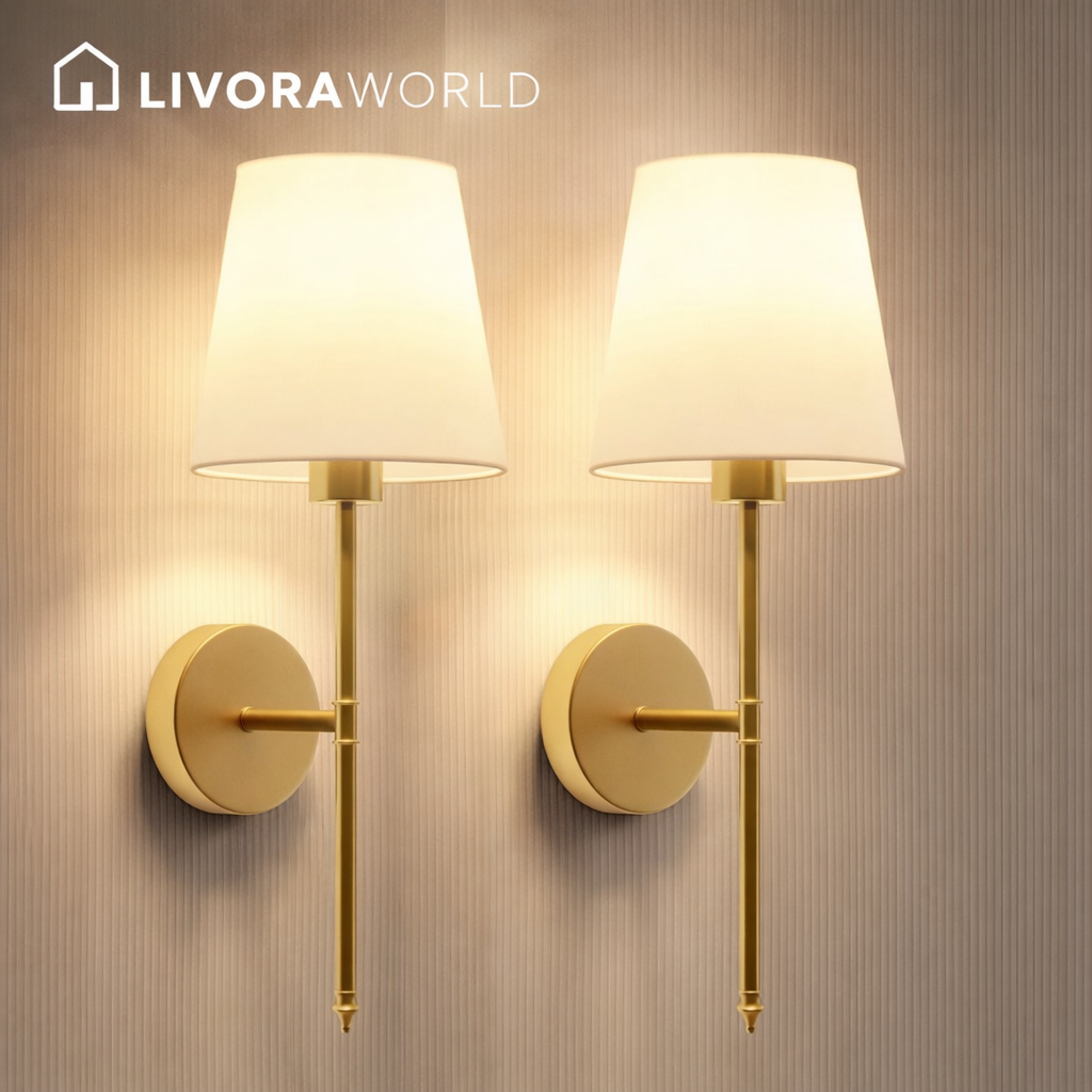 Front view of battery operated wall sconce set of 2, wireless wall lights with remote