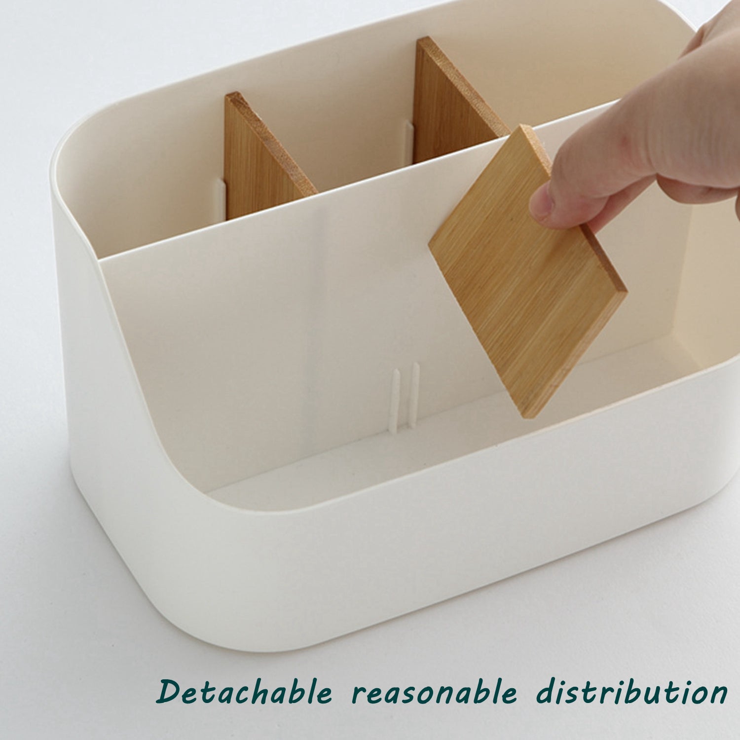 White desk organizer with multiple compartments for office supplies